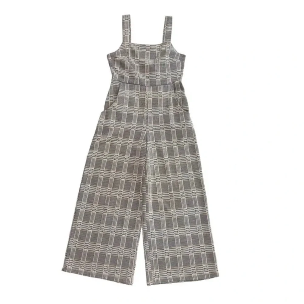 FREE PEOPLE open/tie back plaid  jumpsuit wide leg cropped stretch Size 2